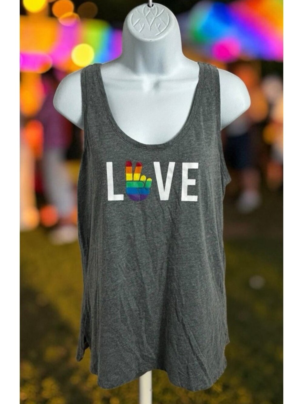 Old Navy Pride Love Gray Tank Top Sz M Soft Washed Peace Sign Equality Tee